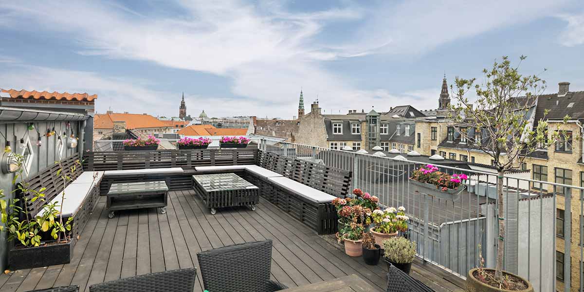 Selve tagterrassens muligheder for opholdt samt udsigt over København